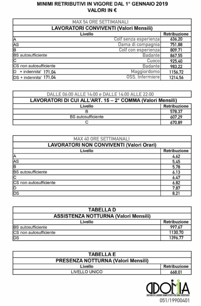Minimi retributivi 2019 Ddomia